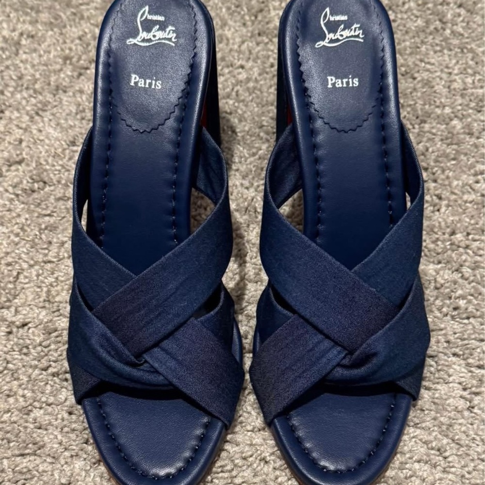 Authentic Christian Louboutin Blue Sandals with Criss-Cross Straps
